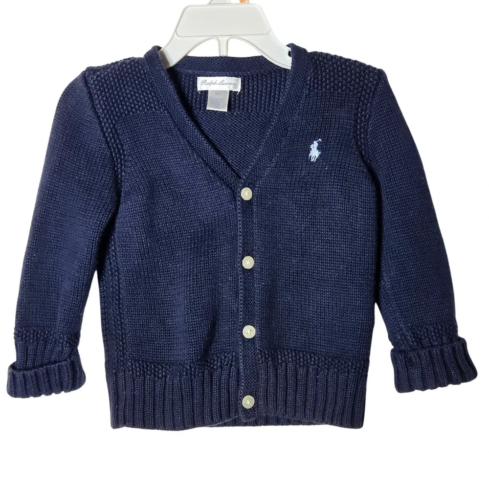 Ralph Lauren Blue Knit Button Cardigan‎ Sweater 18M Preppy Academia Old Money